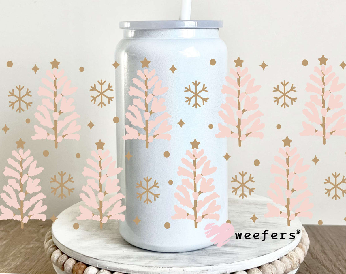 Blushing Pink Christmas Trees UV DTF Cup Wrap 16oz Glass Can Generic Weefers