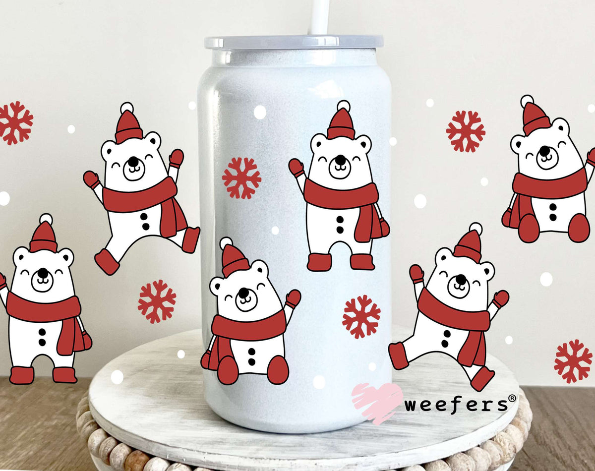 Christmas Polar Bears UV DTF Cup Wrap 16oz Glass Can Generic Weefers