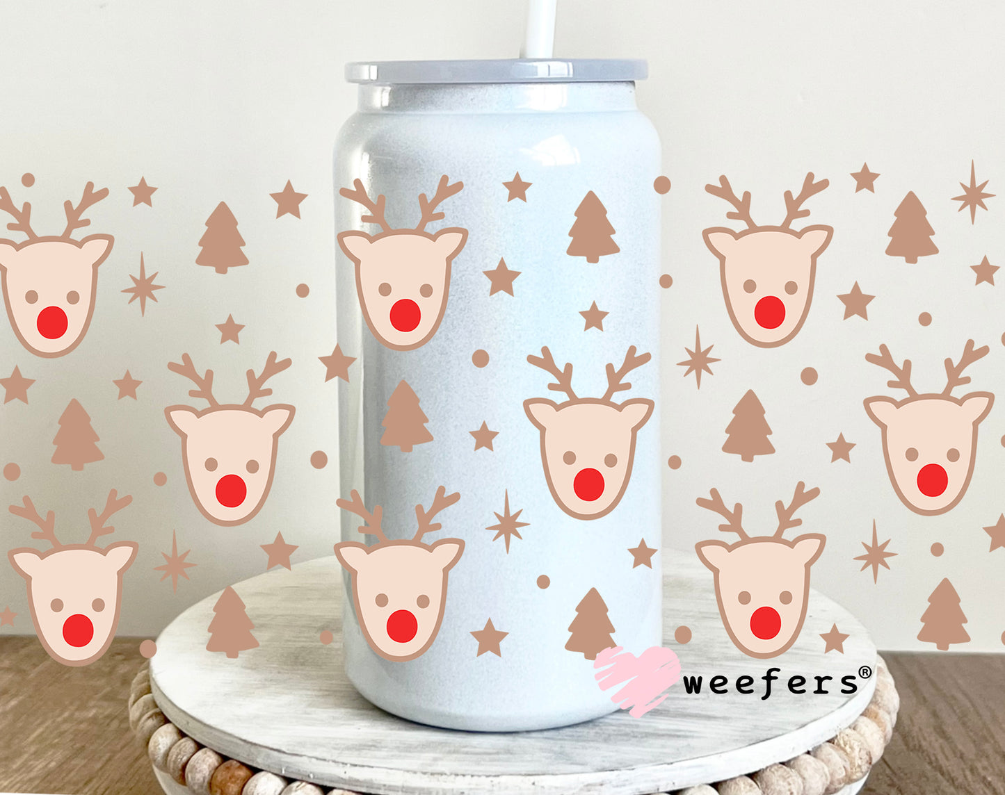 Christmas Reindeer Heads UV DTF Cup Wrap 16oz Glass Can Generic Weefers