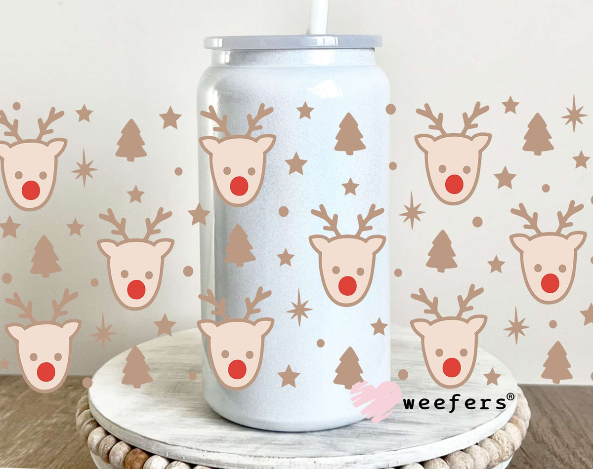 Christmas Reindeer Heads UV DTF Cup Wrap 16oz Glass Can Generic Weefers