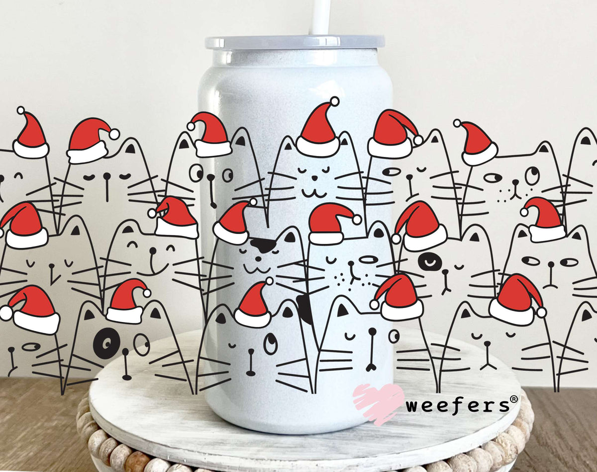 Santa Hat Curious Cats UV DTF Cup Wrap 16oz Glass Can Generic Weefers