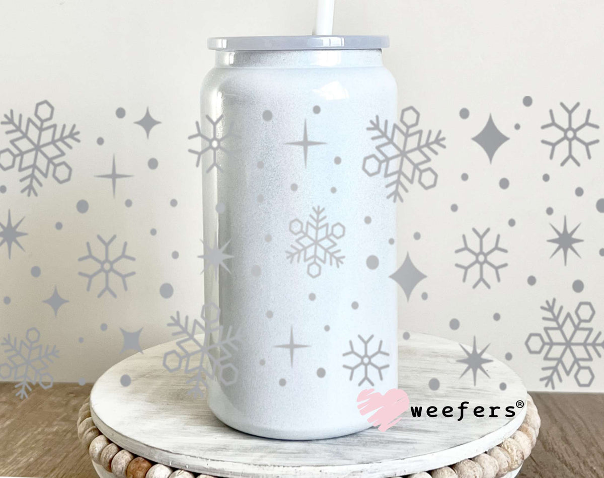 Grey Snowflakes UV DTF Cup Wrap 16oz Glass Can Generic Weefers