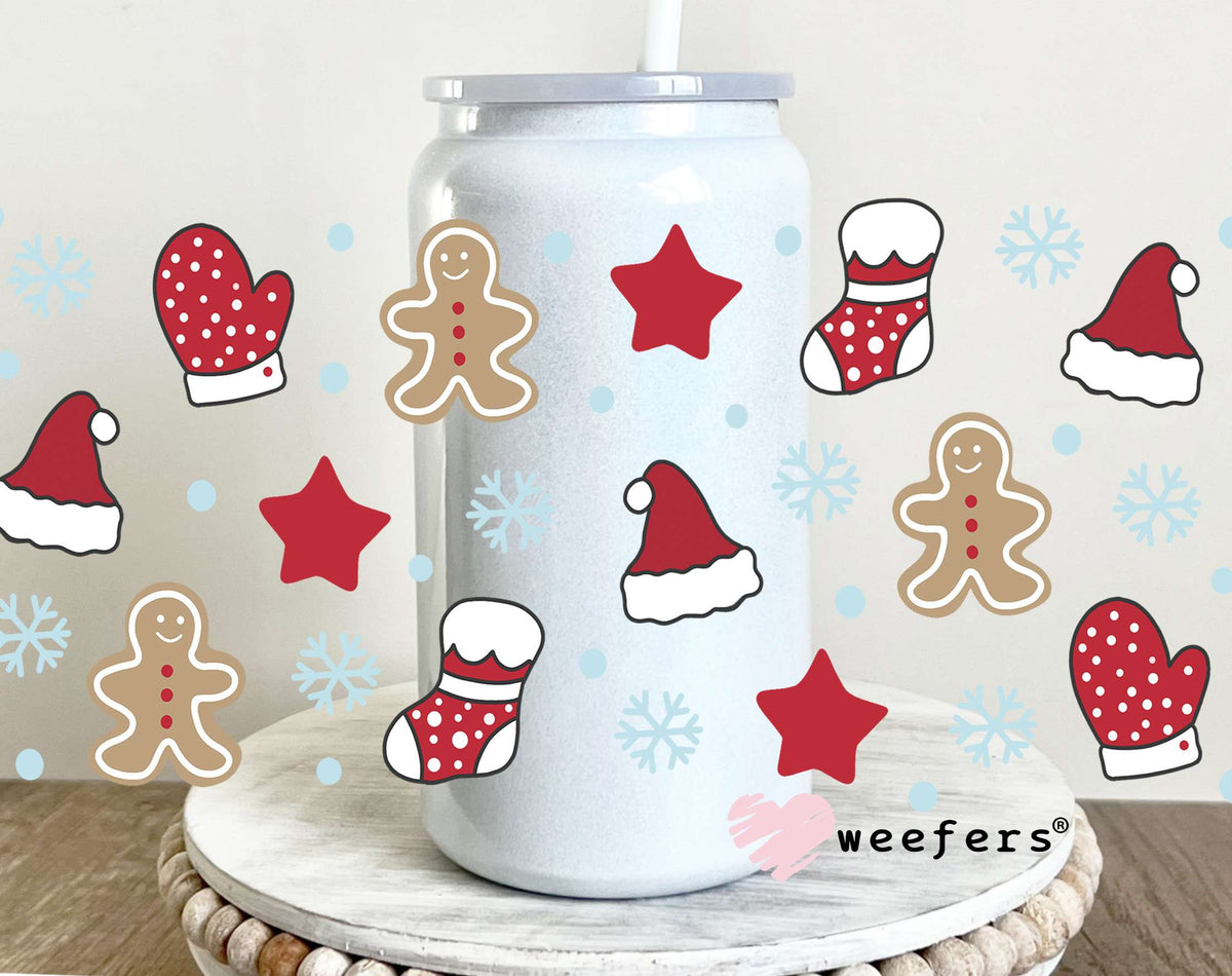 Gingerbread Santa Hats Christmas UV DTF Cup Wrap 16oz Glass Can Generic Weefers