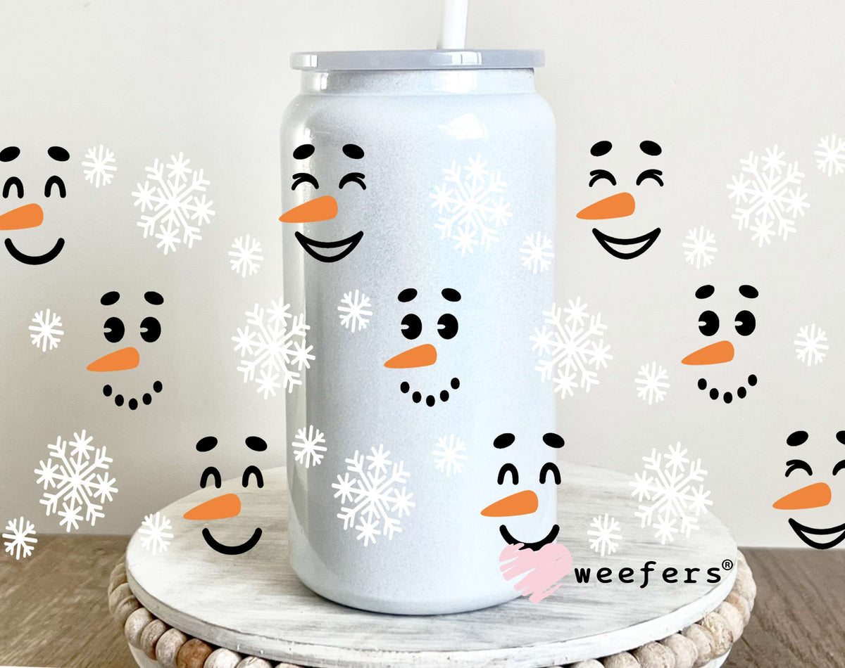 Snowman Faces UV DTF Cup Wrap 16oz Glass Can Generic Weefers