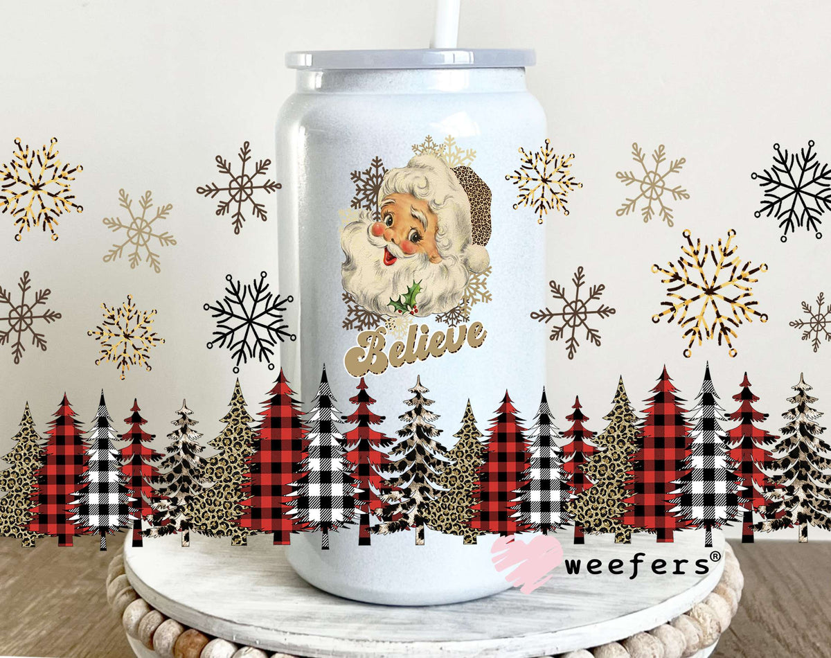Vintage Santa Christmas UV DTF Cup Wrap 16oz Glass Can Generic Weefers