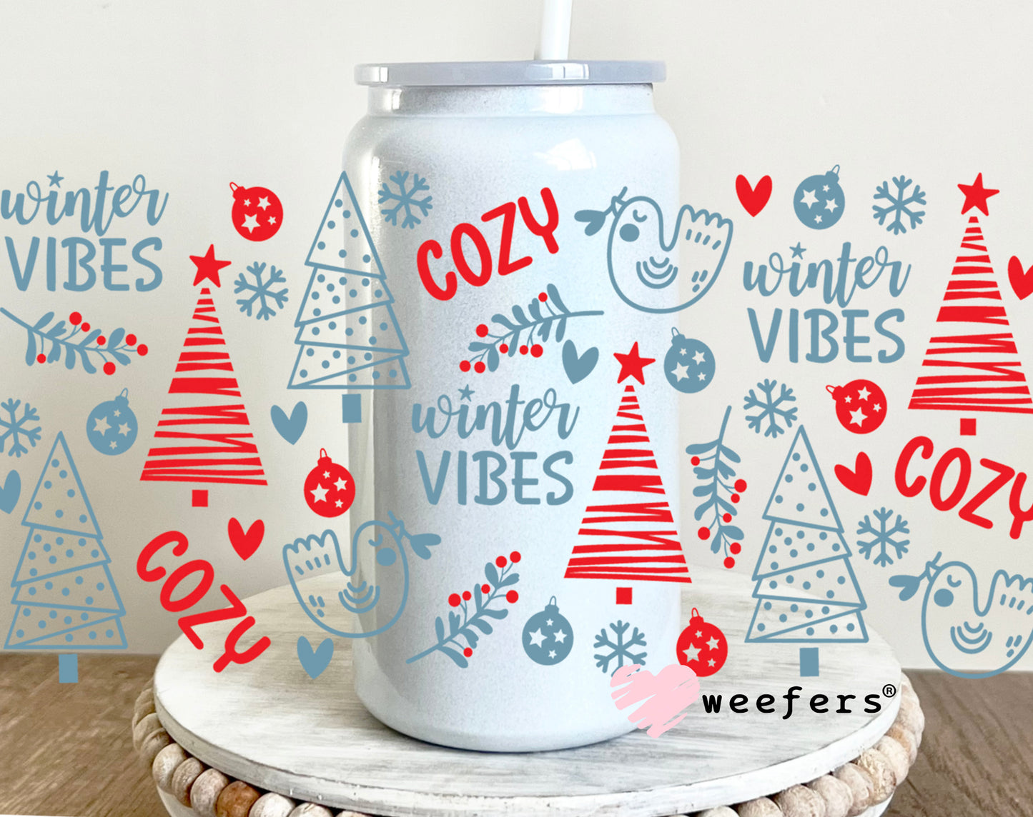 Cozy Winter Christmas UV DTF Cup Wrap 16oz Glass Can Generic Weefers