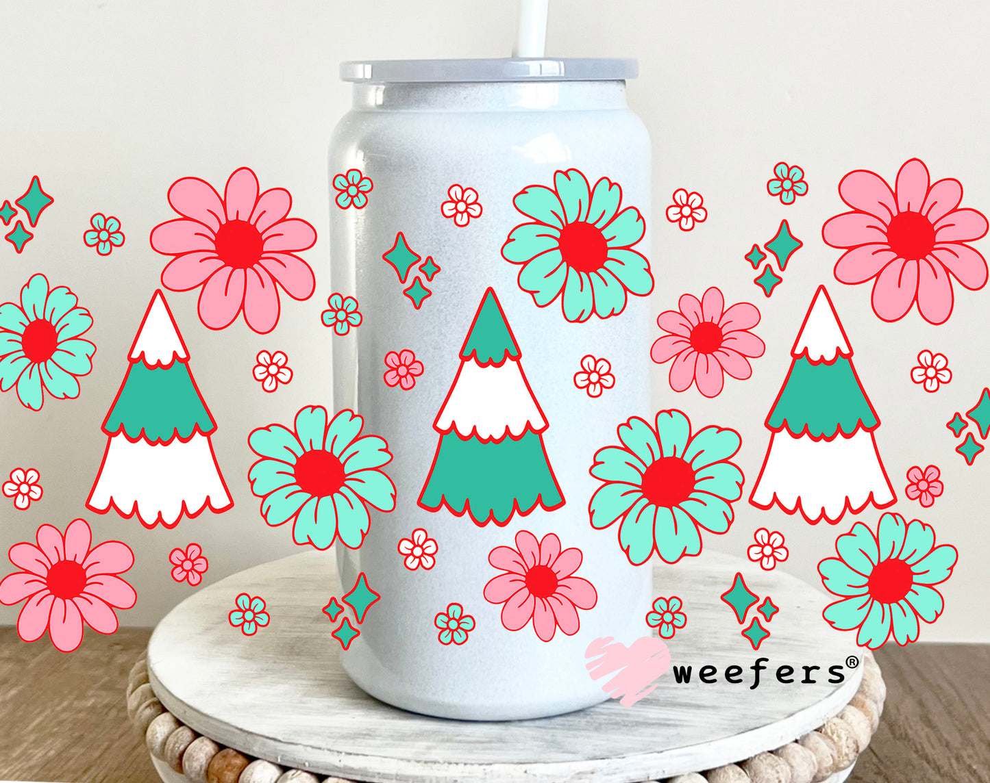 Retro Christmas Trees UV DTF Cup Wrap 16oz Glass Can Generic Weefers