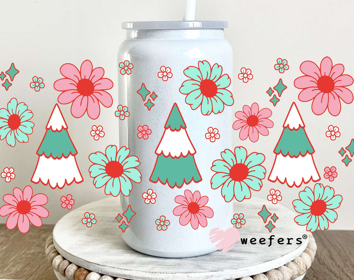 Retro Christmas Trees UV DTF Cup Wrap 16oz Glass Can Generic Weefers