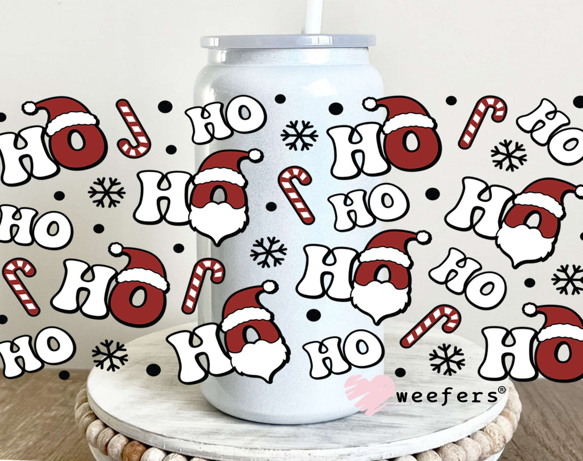 Ho Ho Ho Santa and Candy Canes Christmas UV DTF Cup Wrap 16oz Glass Can Generic Weefers