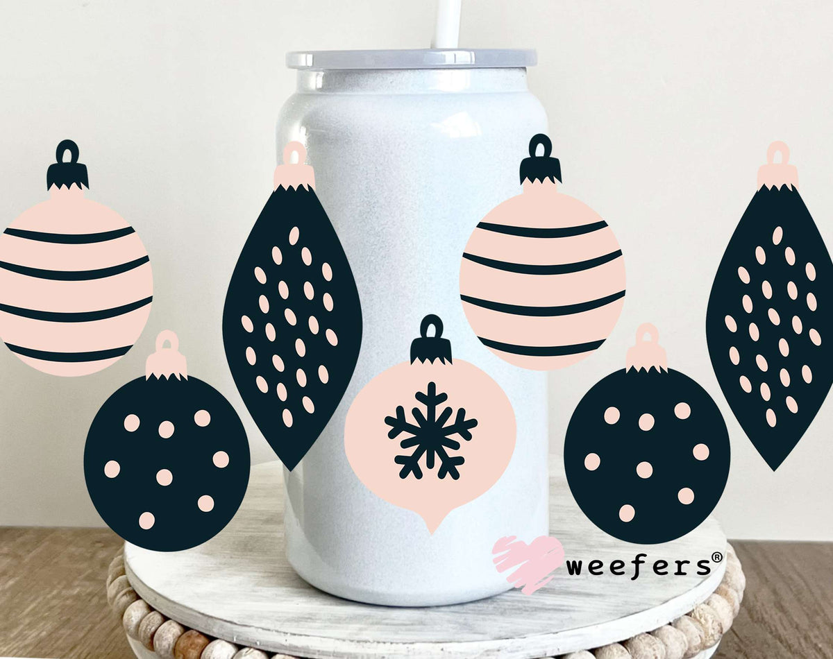 Navy Blue and Pink Ornaments UV DTF Cup Wrap 16oz Glass Can Generic Weefers