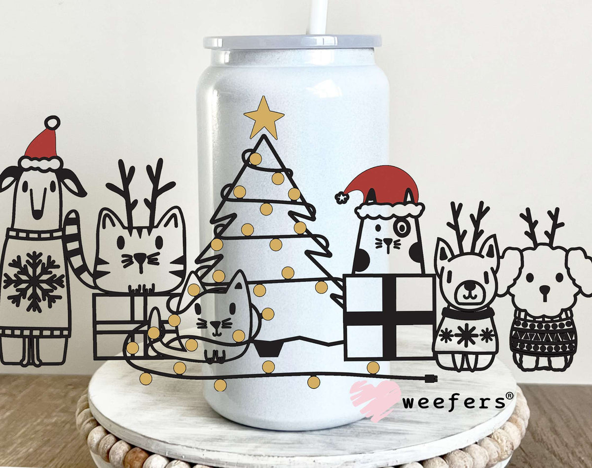 Dog and Cat Friends Christmas UV DTF Cup Wrap 16oz Glass Can Generic Weefers