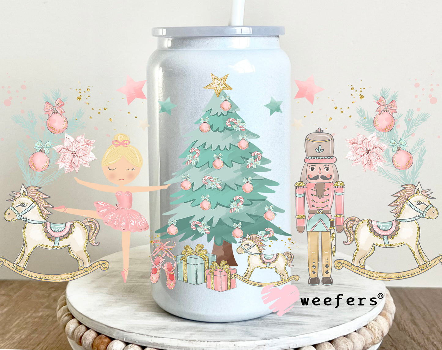 Christmas Nutcracker Pastels UV DTF Cup Wrap 16oz Glass Can Generic Weefers