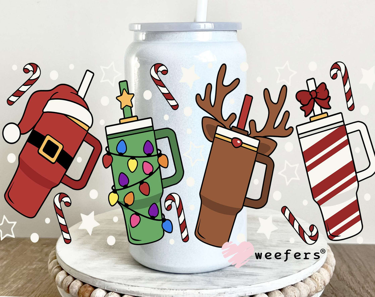 Santa, Christmas Lights, Reindeer Tumblers UV DTF Cup Wrap 16oz Glass Can Generic Weefers