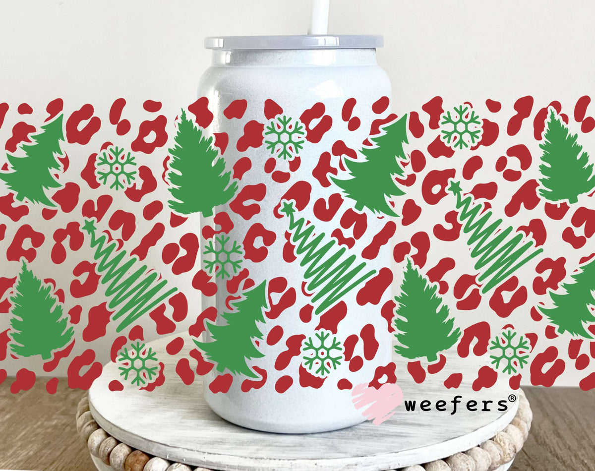 Christmas Trees Red Cheetah UV DTF Cup Wrap 16oz Glass Can Generic Weefers