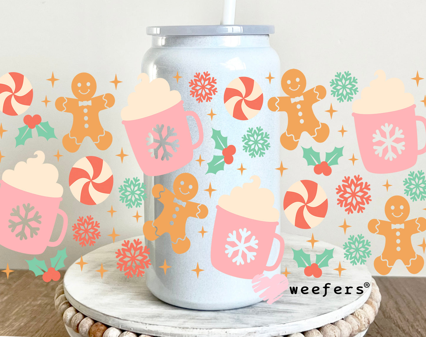 Gingerbread Hot Chocolate Christmas UV DTF Cup Wrap 16oz Glass Can Generic Weefers