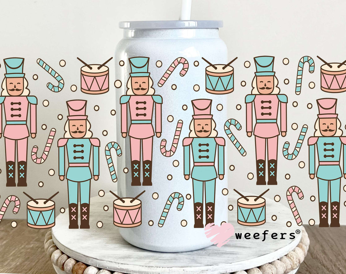 Christmas Nutcrackers Teal and Coral UV DTF Cup Wrap 16oz Glass Can Generic Weefers