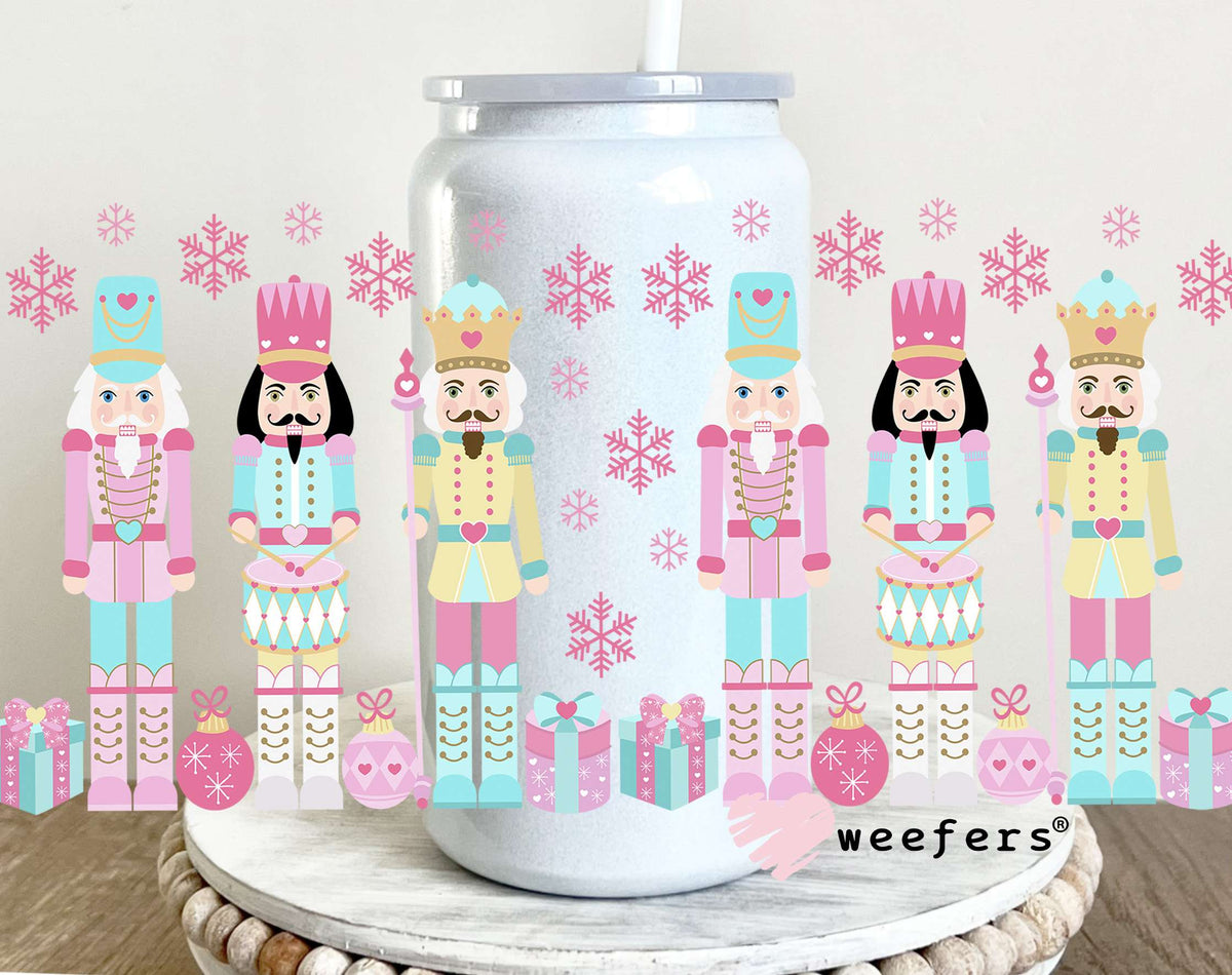 Christmas Pink Nutcrackers and Coral UV DTF Cup Wrap 16oz Glass Can Generic Weefers