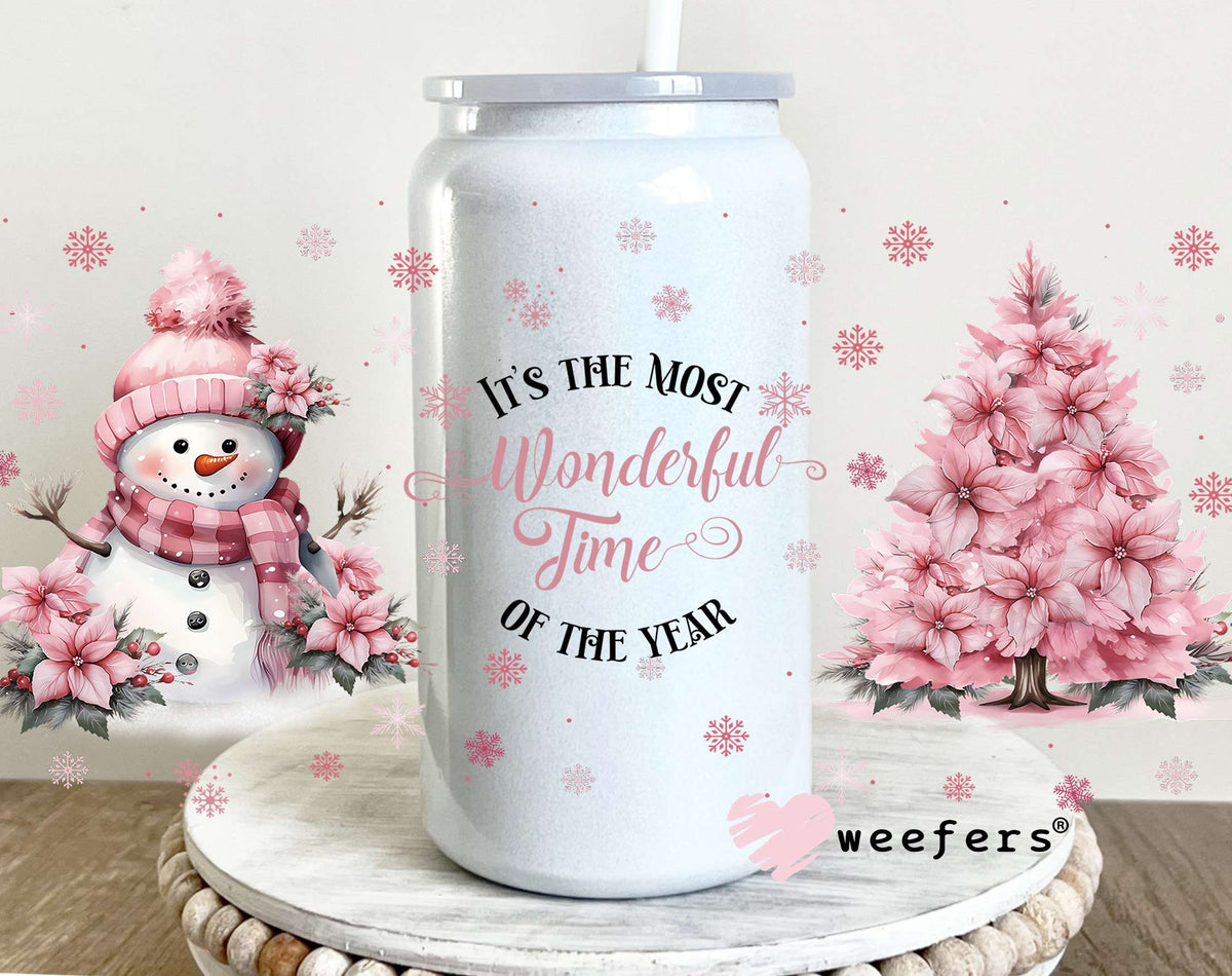 It's the Most Wonderful Time of the Year Pink UV DTF Cup Wrap 16oz Glass Can Generic Weefers