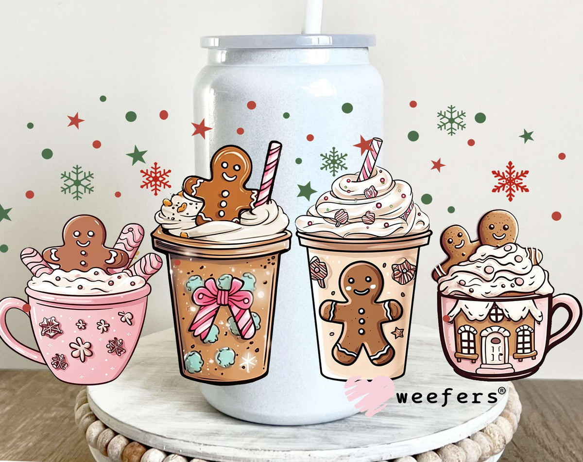 Gingerbread Hot Cocoa Cups Christmas UV DTF Cup Wrap 16oz Glass Can Generic Weefers
