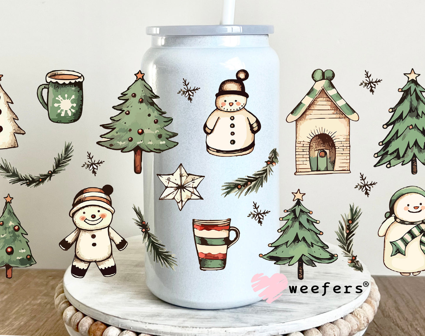 Vintage Christmas UV DTF Cup Wrap 16oz Glass Can Generic Weefers