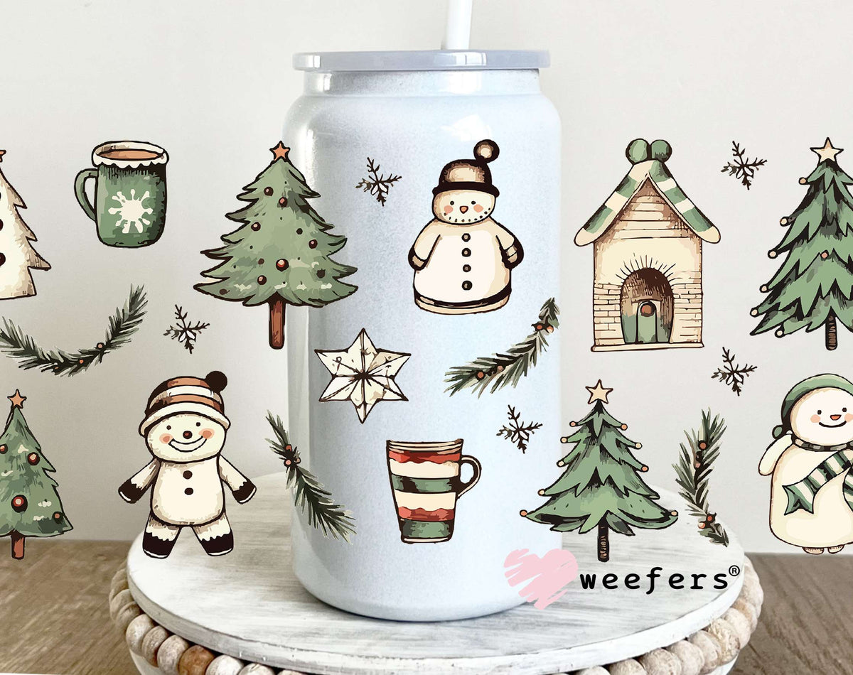 Vintage Christmas UV DTF Cup Wrap 16oz Glass Can Generic Weefers