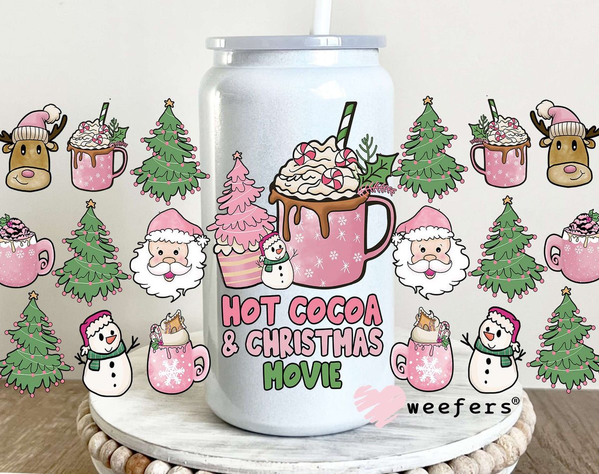 Hot Cocoa & Christmas Movie UV DTF Cup Wrap 16oz Glass Can Generic Weefers