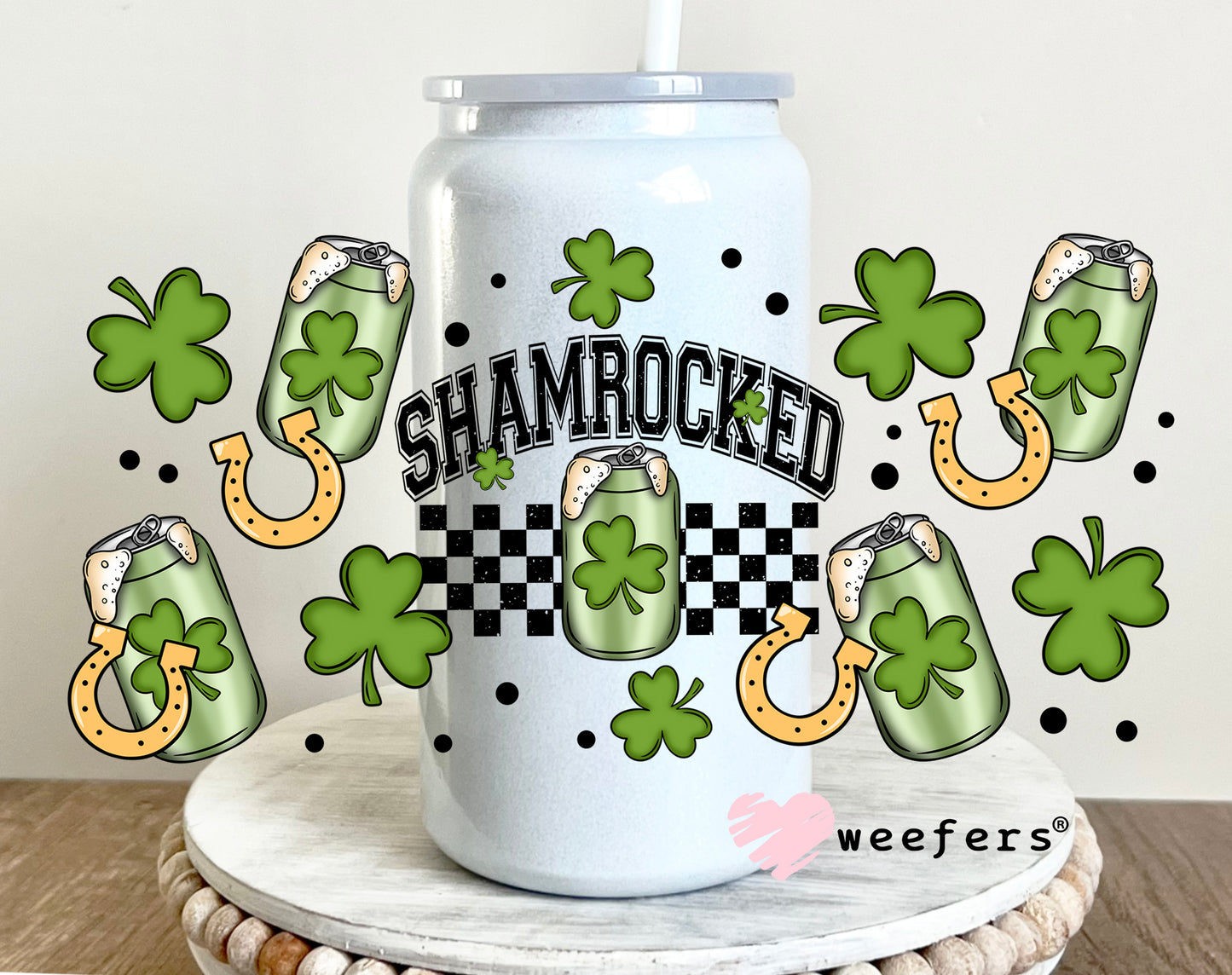 Shamrocked St. Patrick's Day UV DTF Cup Wrap 16oz Glass Can Generic Weefers