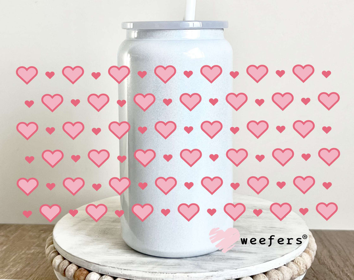 Pink Girly Hearts UV DTF Cup Wrap 16oz Glass Can Generic Weefers