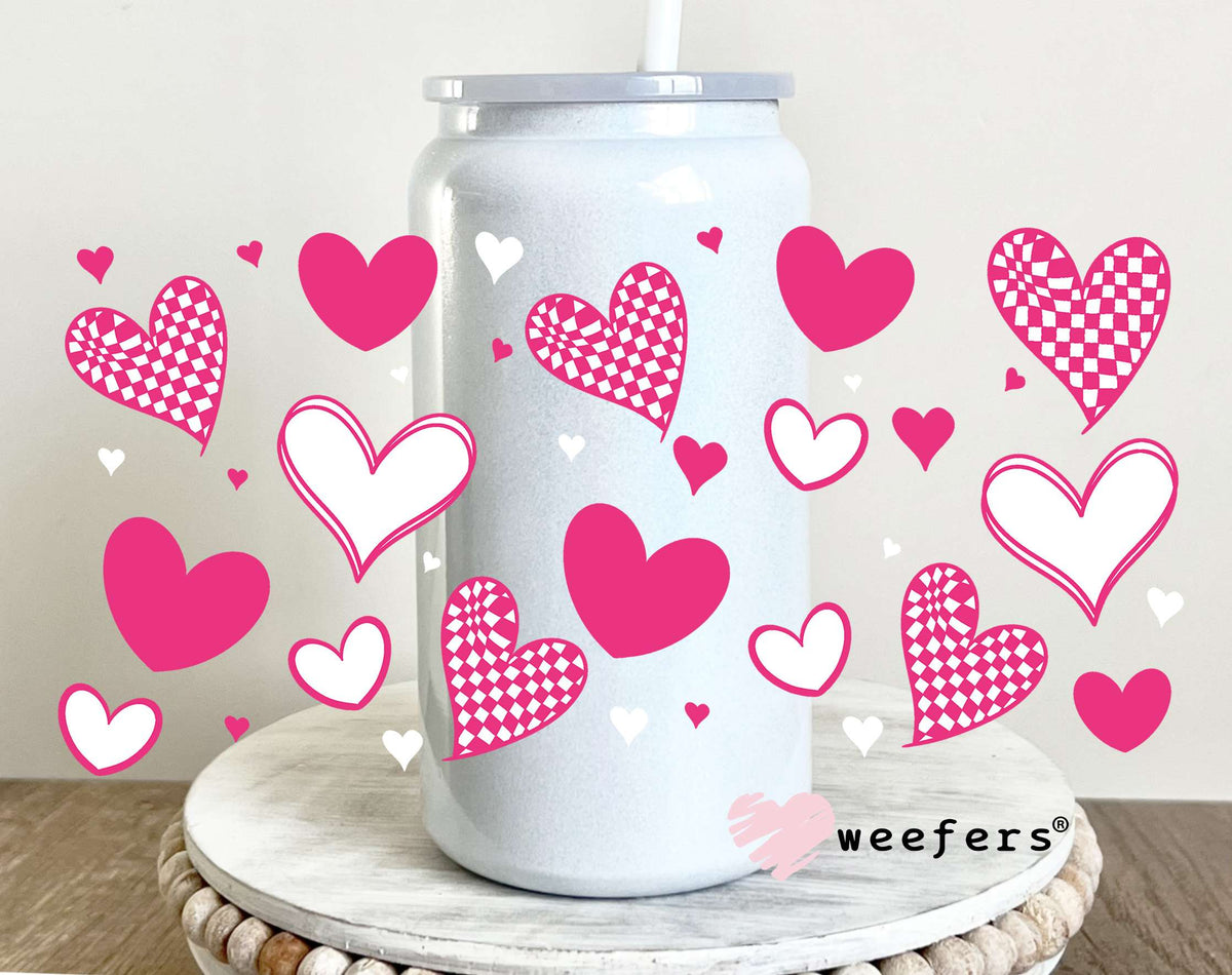 Fuchsia Hearts UV DTF Cup Wrap 16oz Glass Can Generic Weefers