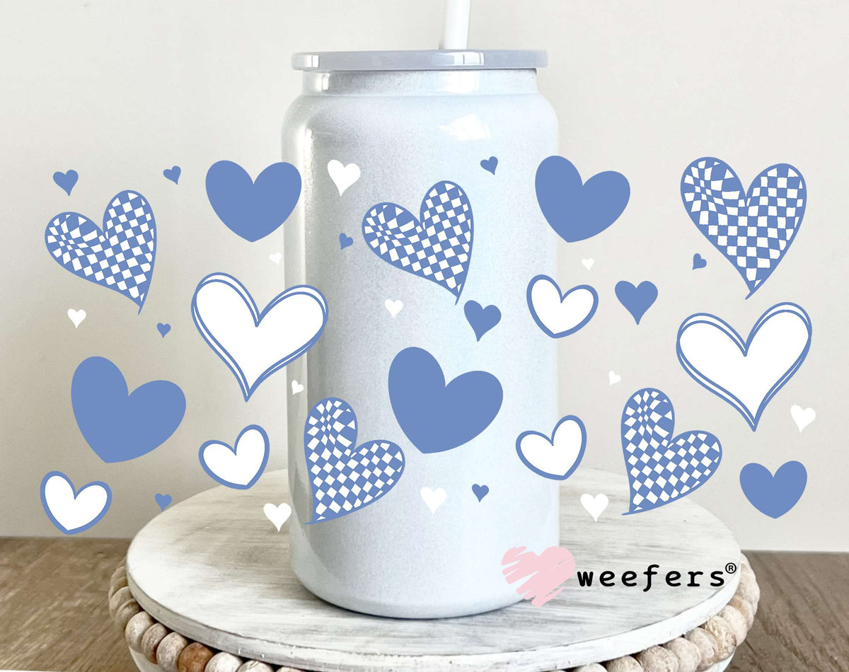 Glaucous Blue Hearts UV DTF Cup Wrap 16oz Glass Can Generic Weefers