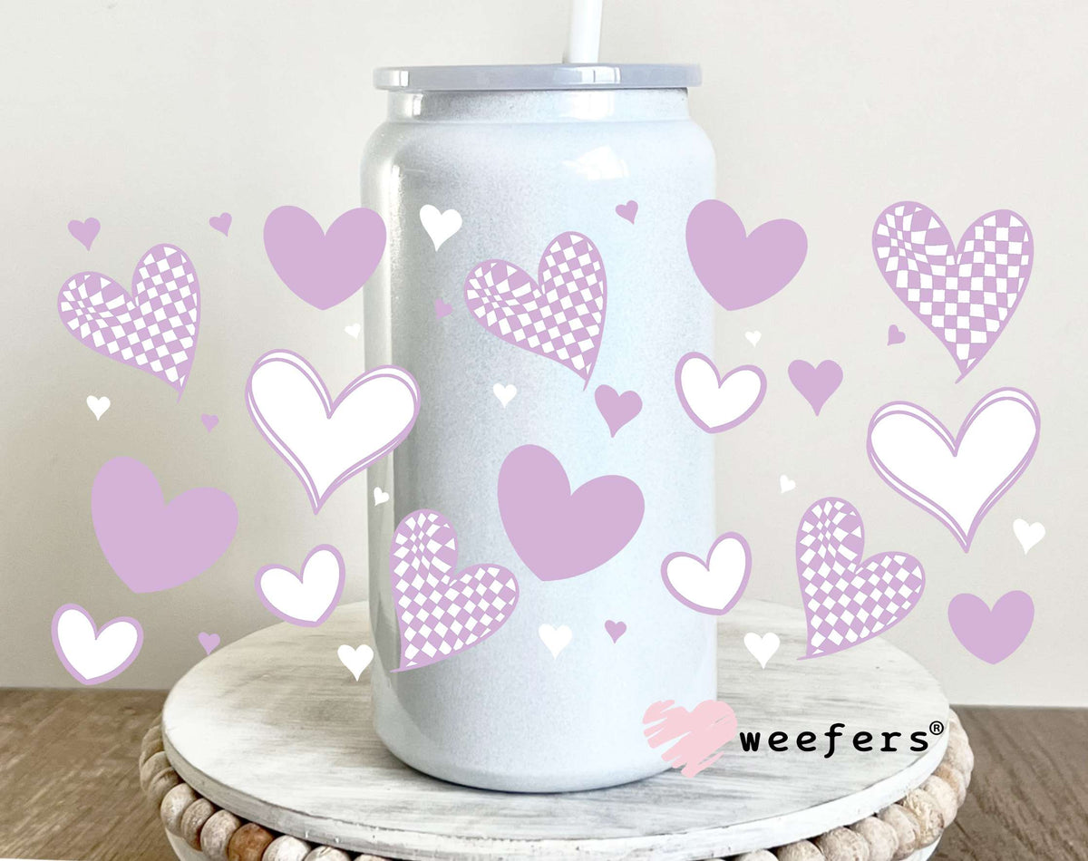 Light Purple Hearts UV DTF Cup Wrap 16oz Glass Can Generic Weefers