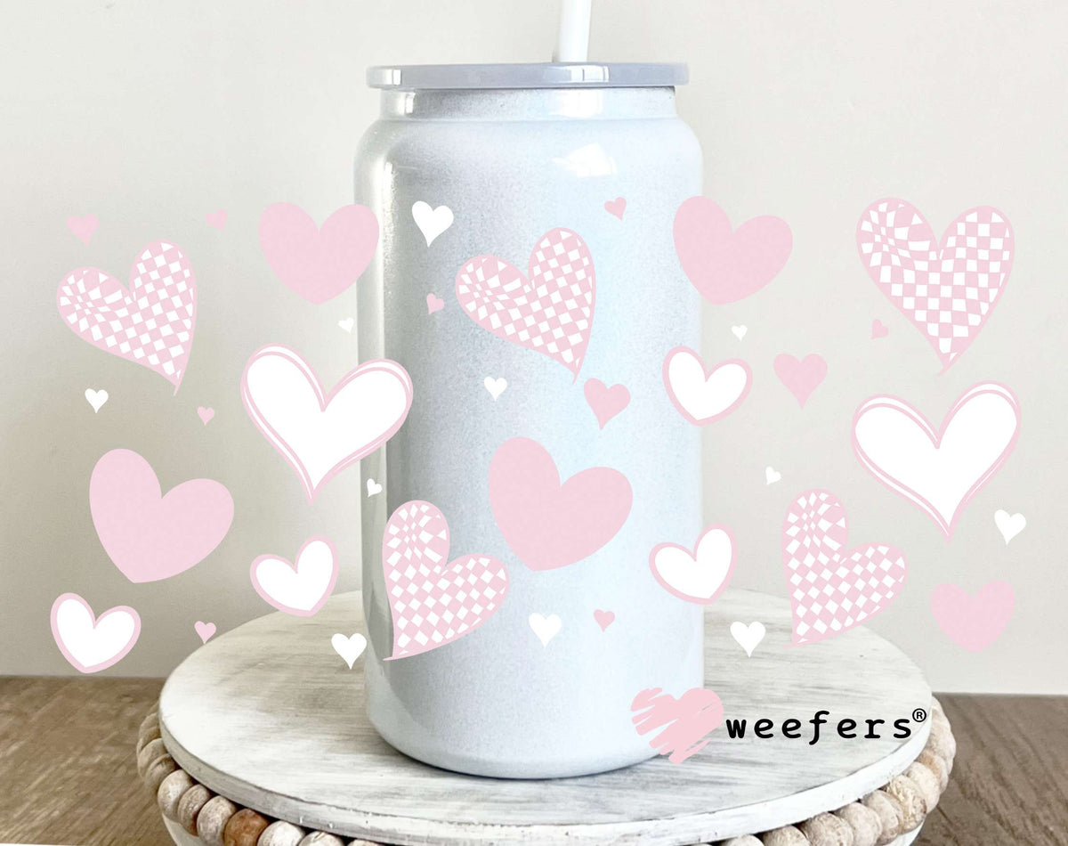 Light Pink Hearts UV DTF Cup Wrap 16oz Glass Can Generic Weefers