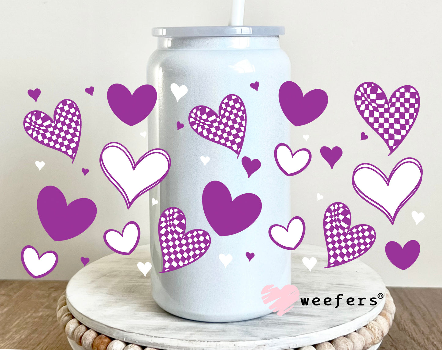 Purple Hearts UV DTF Cup Wrap 16oz Glass Can Generic Weefers