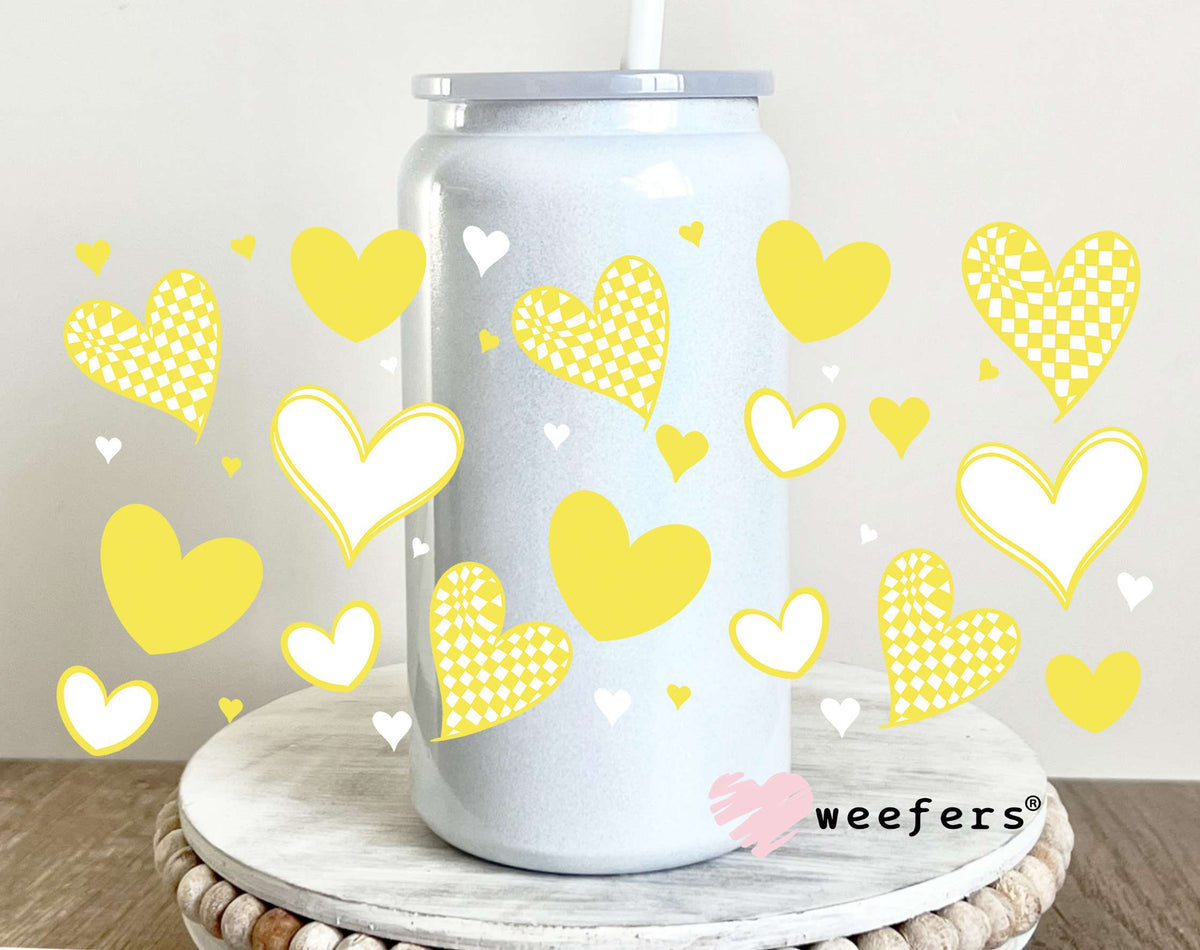 Yellow Hearts UV DTF Cup Wrap 16oz Glass Can Generic Weefers