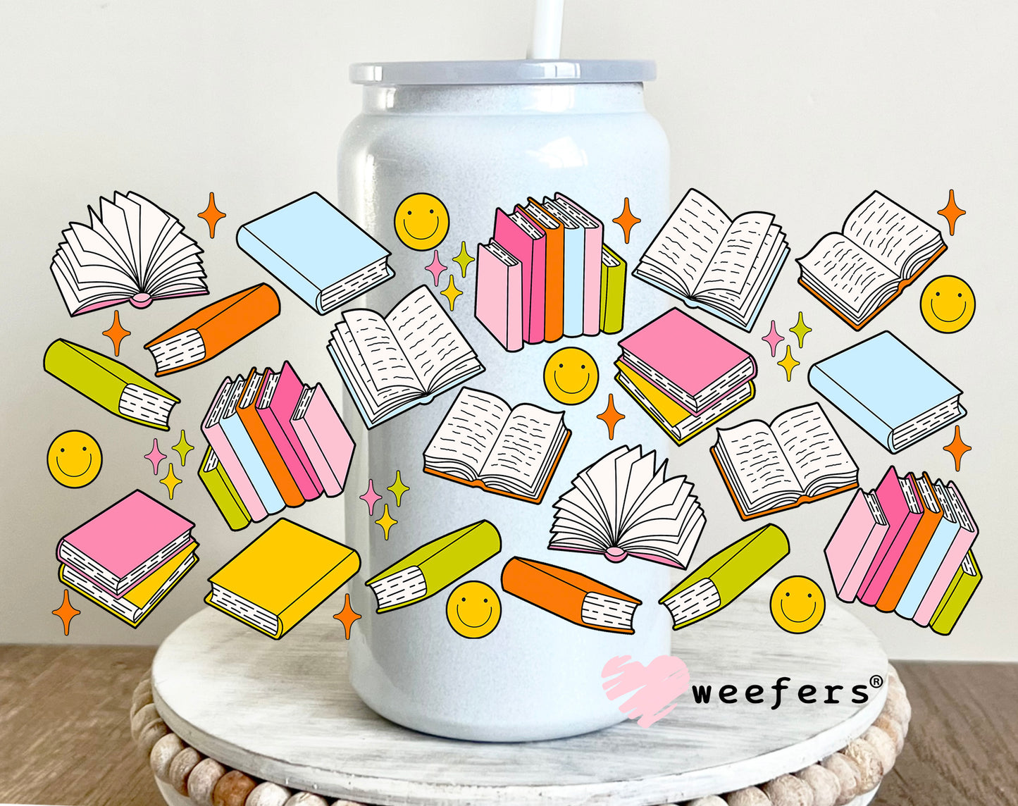 Book Lover Vibes UV DTF Cup Wrap 16oz Glass Can Generic Weefers
