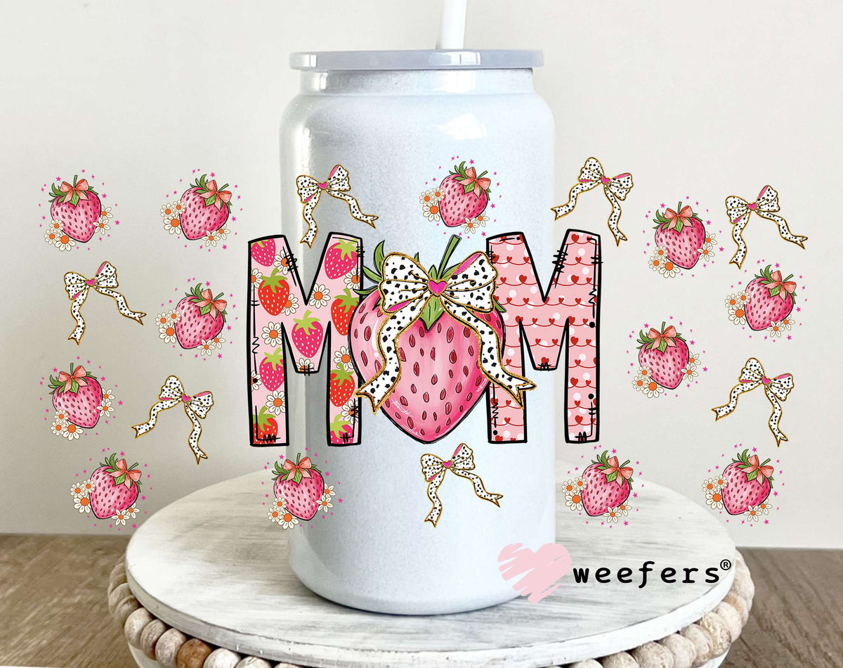 Coquette Mom Strawberries UV DTF Cup Wrap 16oz Glass Can Generic Weefers