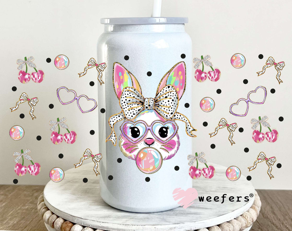 Coquette Bubble Blowing Easter Bunny UV DTF Cup Wrap 16oz Glass Can Generic Weefers