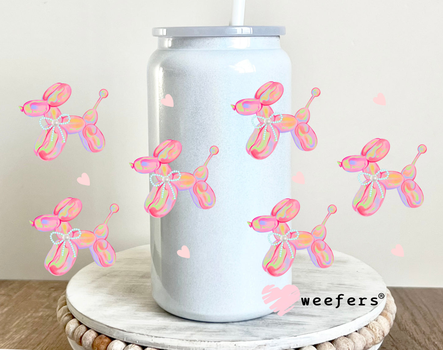 Coquette Balloon Dogs UV DTF Cup Wrap 16oz Glass Can Generic Weefers