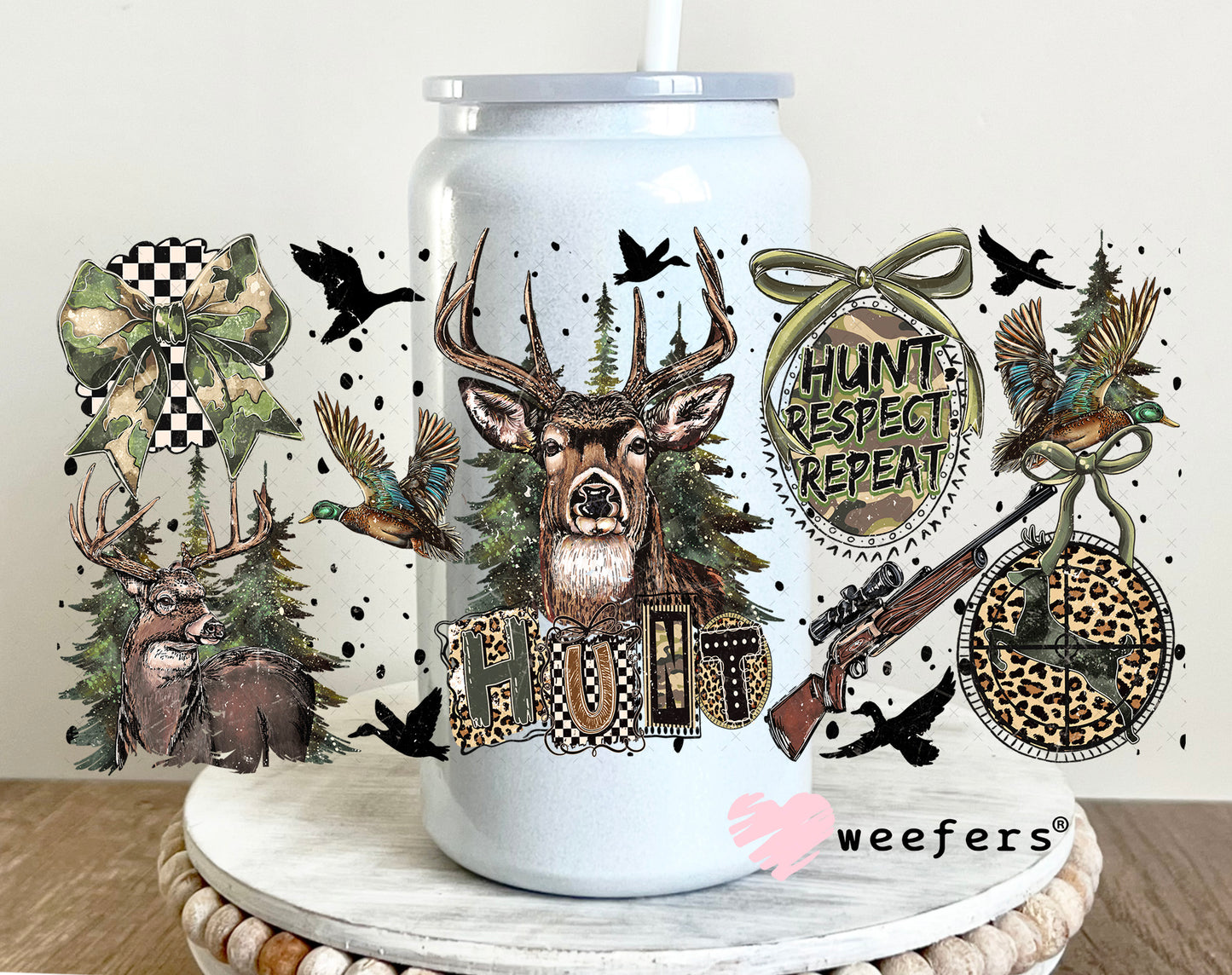 UV DTF Cup Wrap – Hunt Respect Repeat 16oz Glass Can Generic Weefers