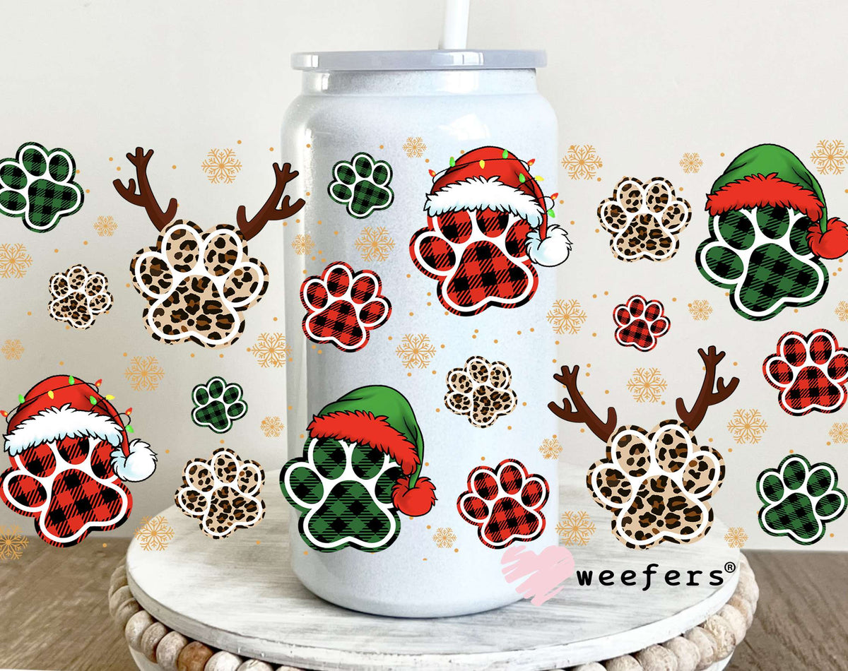Christmas Dog Paws UV DTF Cup Wrap 16oz Glass Can Generic Weefers