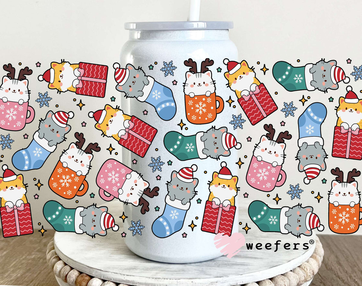 Christmas Kitty Cats Stockings UV DTF Cup Wrap 16oz Glass Can Generic Weefers