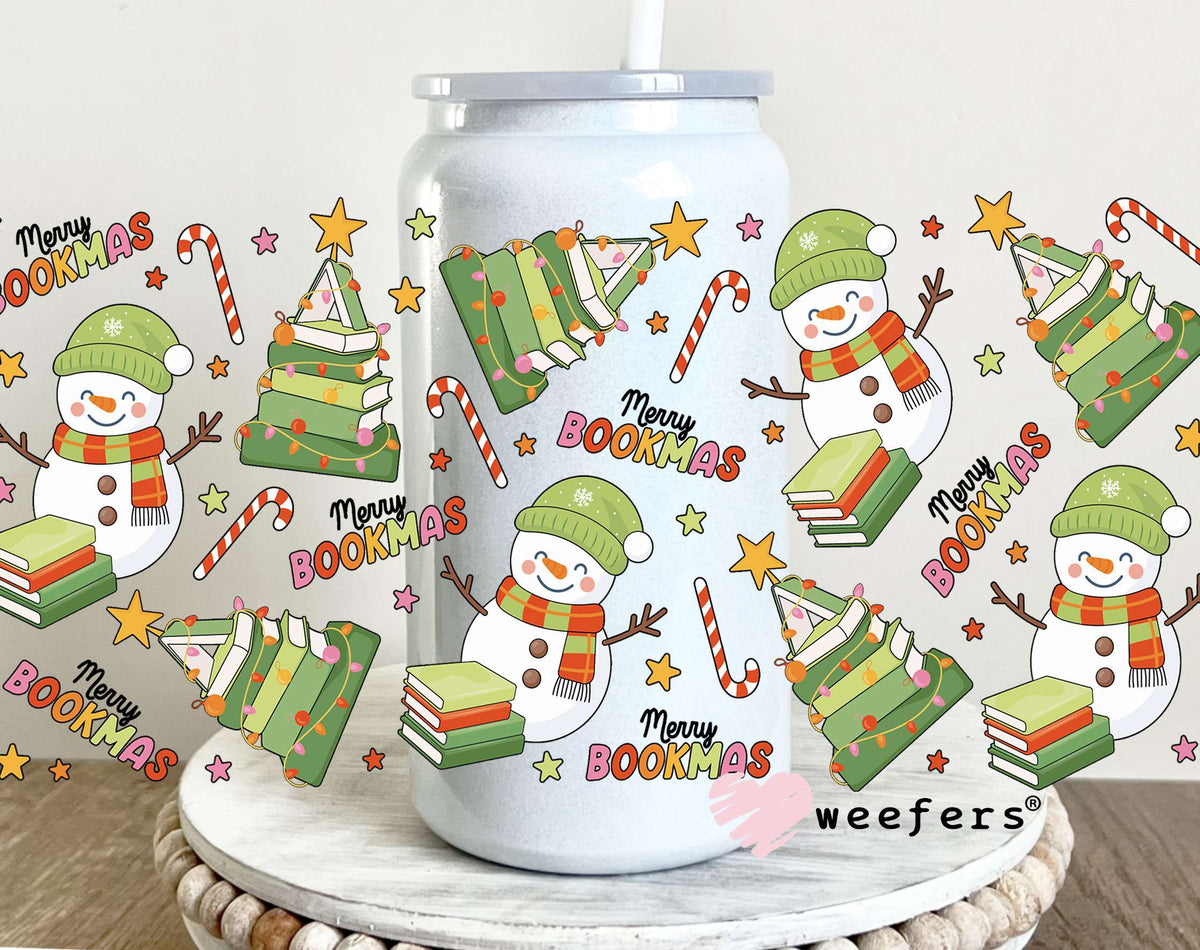 Christmas Bookmas Snowmen UV DTF Cup Wrap 16oz Glass Can Generic Weefers