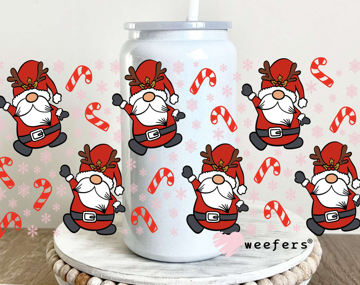 Christmas Santa Gnomes and Candy Canes UV DTF Cup Wrap 16oz Glass Can Generic Weefers
