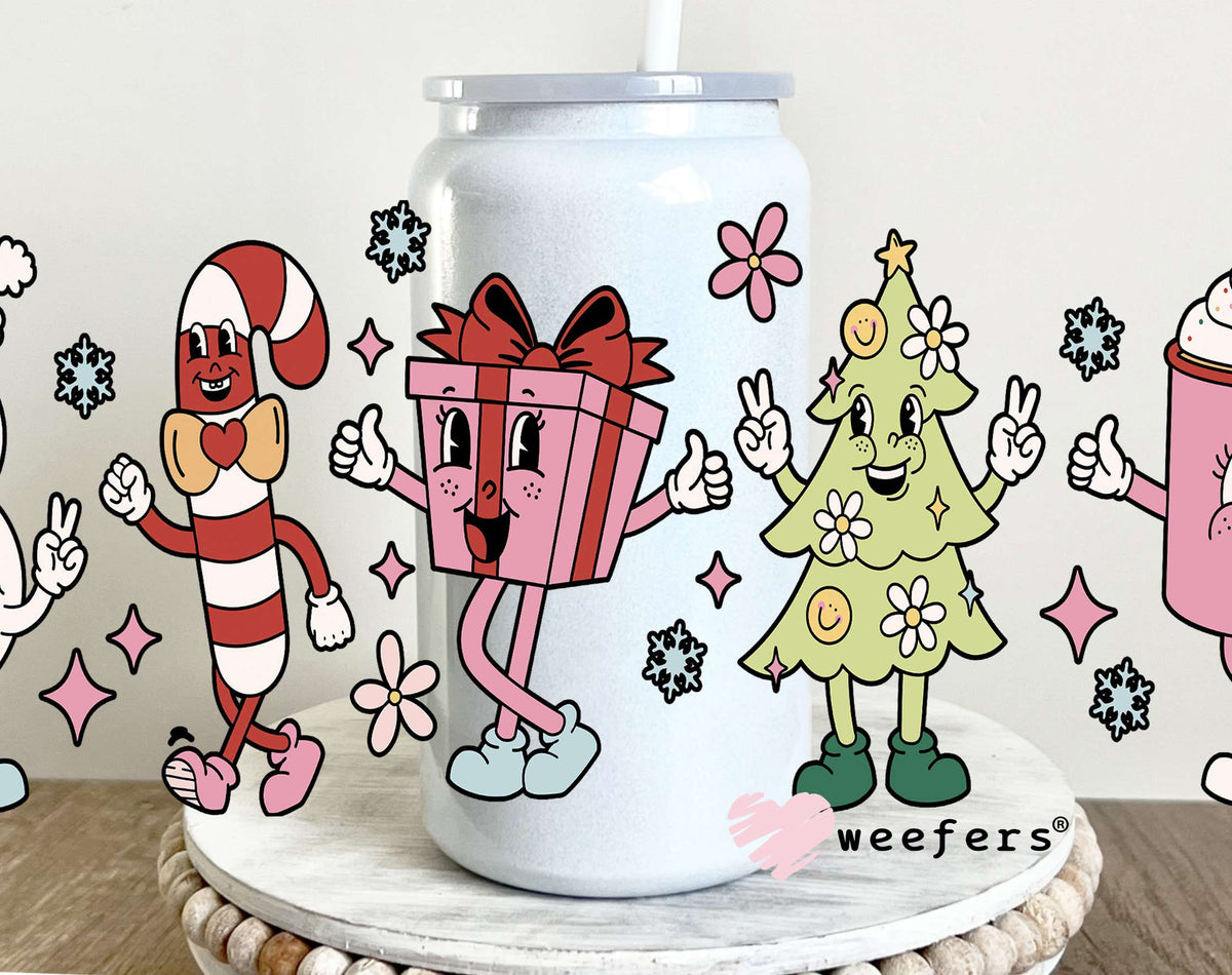 Retro Christmas Friends UV DTF Cup Wrap 16oz Glass Can Generic Weefers