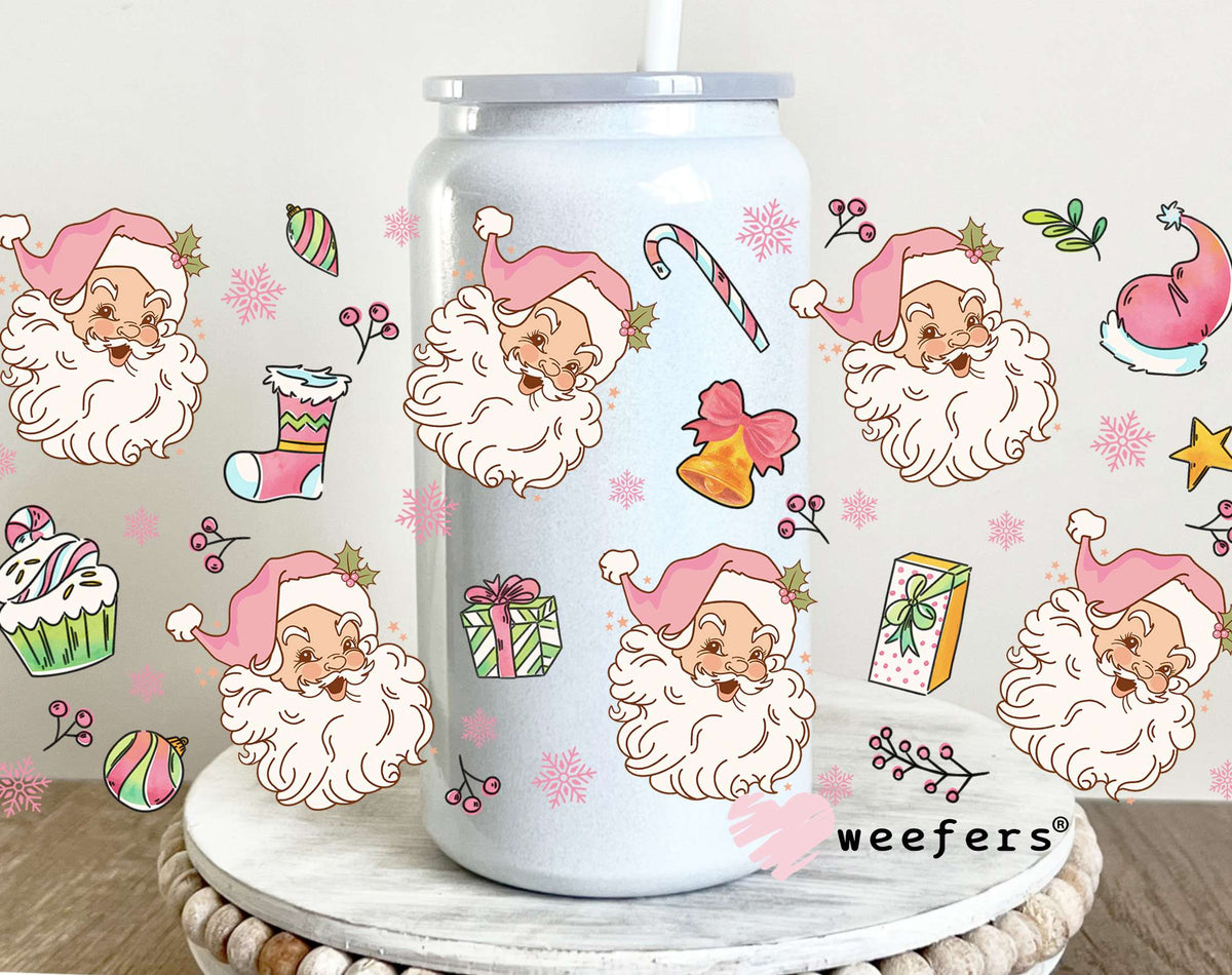 Retro Pink Santa Presents UV DTF Cup Wrap 16oz Glass Can Generic Weefers