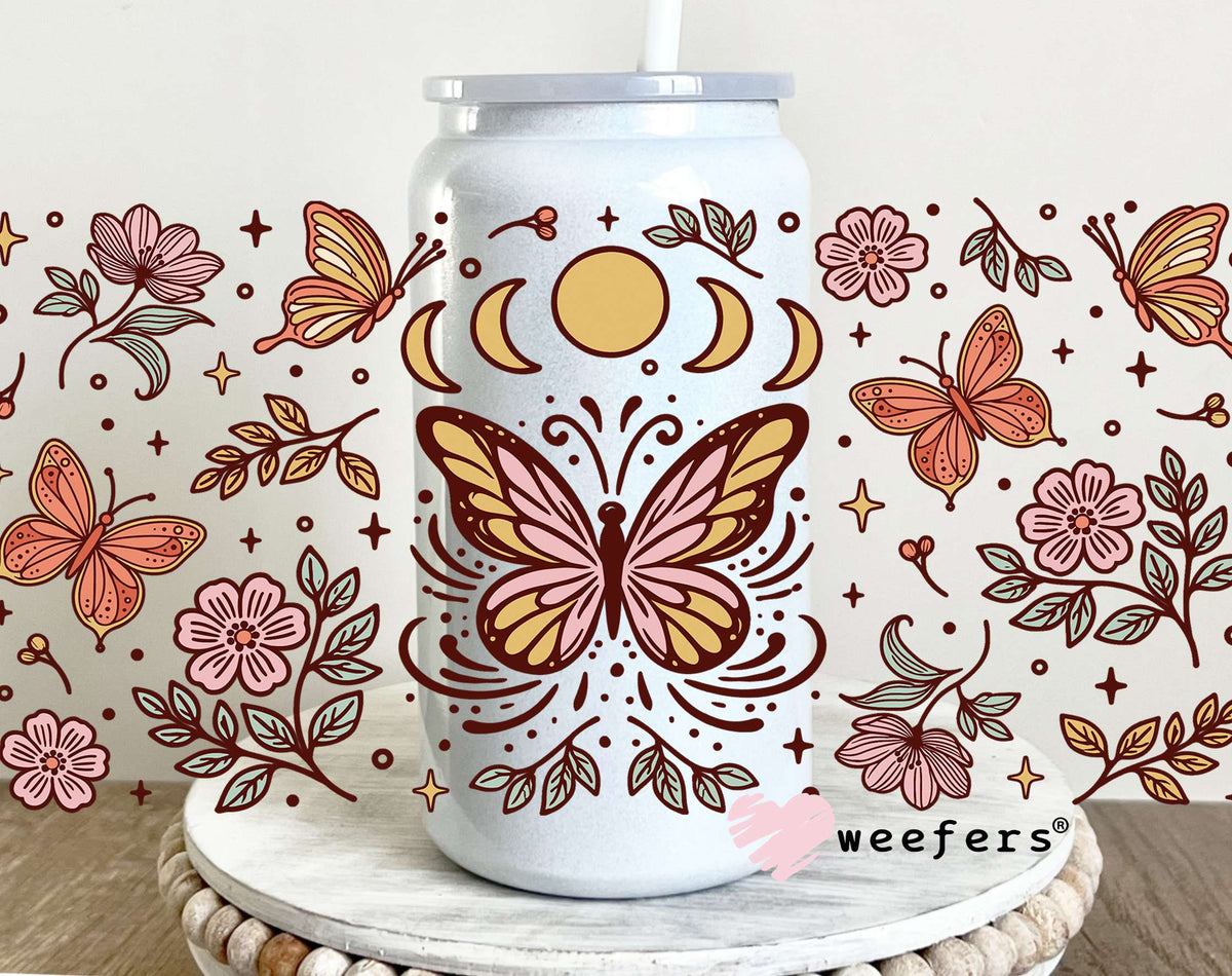 Boho Rust Butterfly UV DTF Cup Wrap 16oz Glass Can Generic Weefers