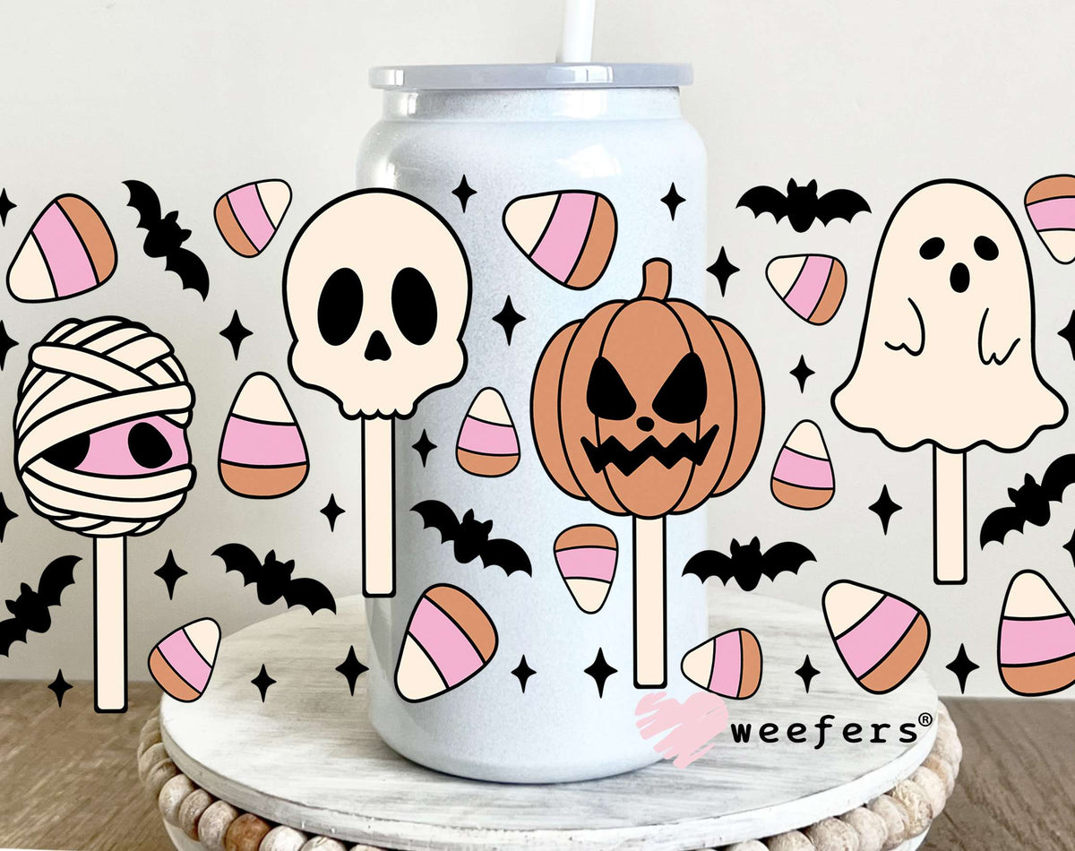 Halloween Ghost Lollypops UV DTF Cup Wrap 16oz Glass Can Generic Weefers