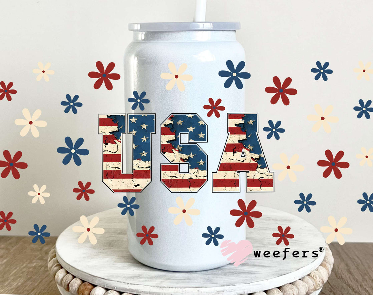 USA Flowers UV DTF Cup Wrap 16oz Glass Can Generic Weefers