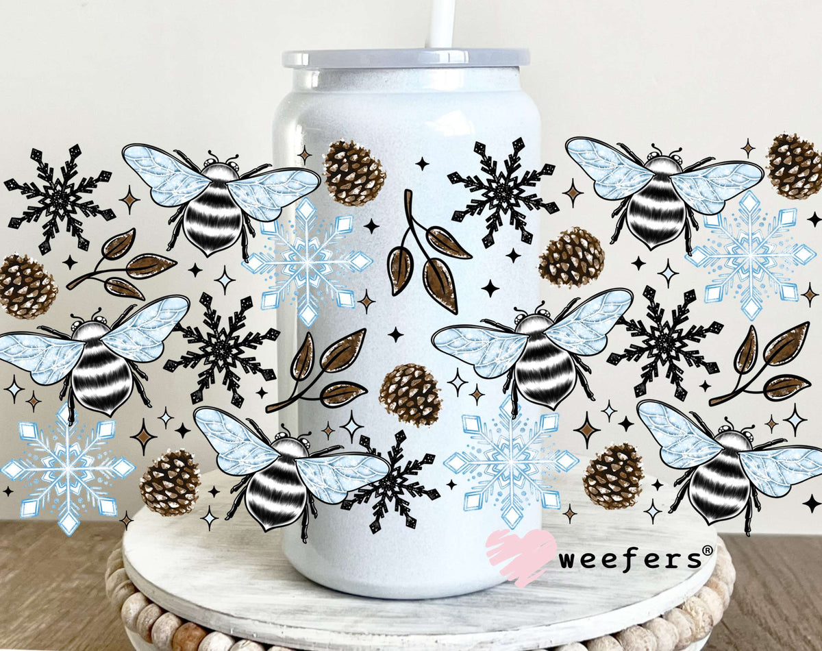 Blue Bumble Bees UV DTF Cup Wrap 16oz Glass Can Generic Weefers