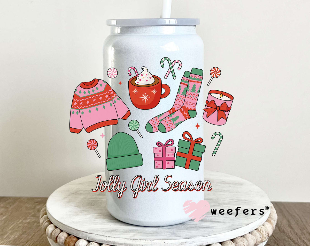 Jolly Girl Season UV DTF Decal 16oz Glass Can Generic Weefers